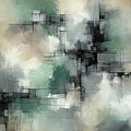 Abstract with Muted Greens and Black Line Accents